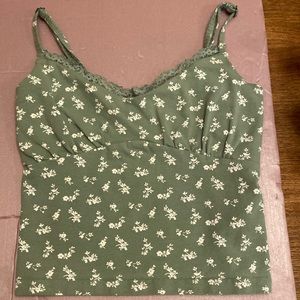 Hollister tank top with green and white flowers. Like new